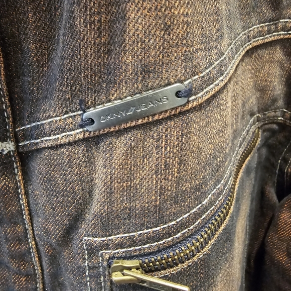 Never Worn! DKNY Bronze Quilted Jean Jacket Front Button With Pockets Medium - Picture 2 of 14